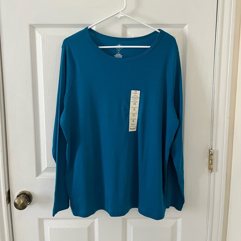 St. John's Bay Blue Long Sleeve Crew Top